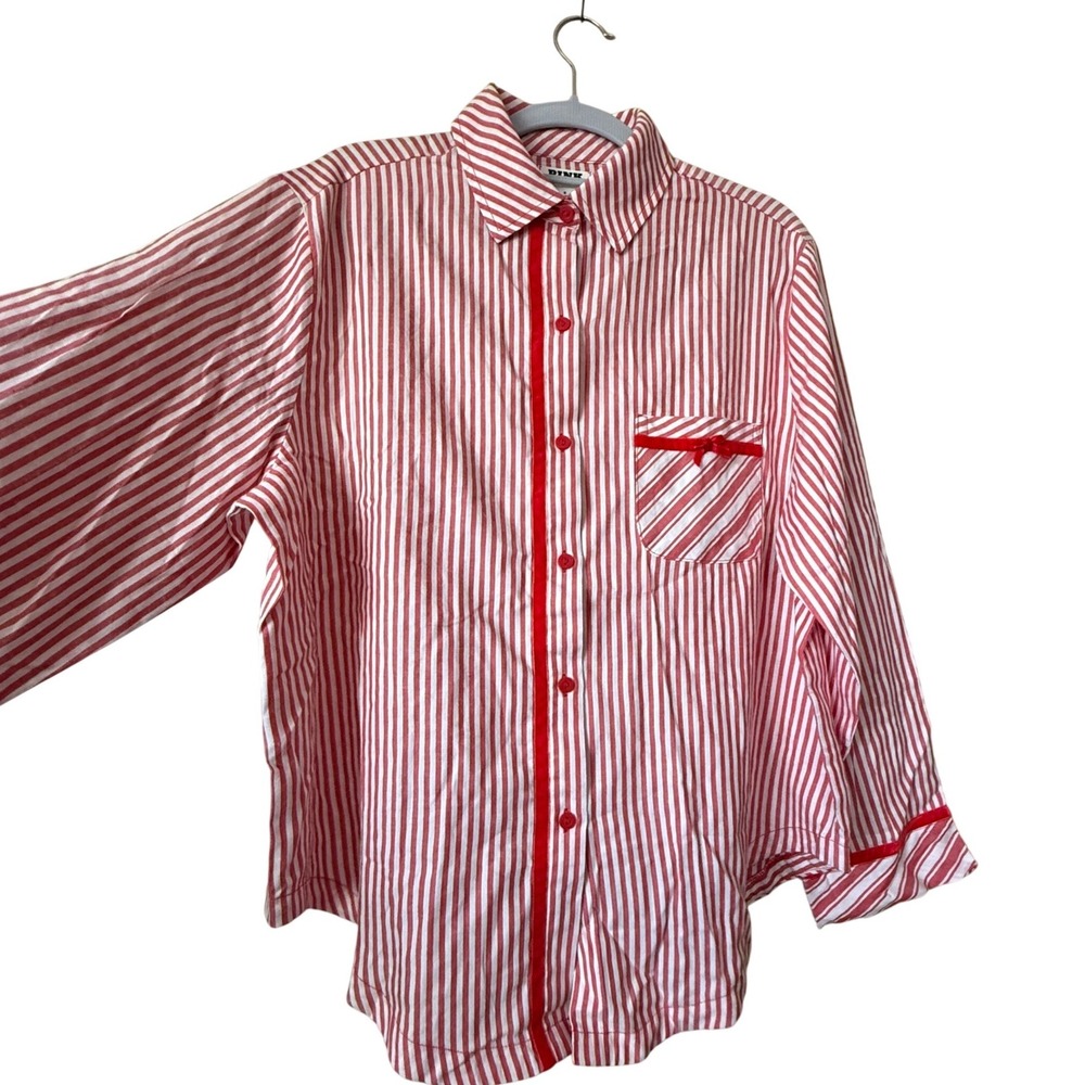 Victoria's Secret PINK Sleep Shirt Women Medium Red White New Striped Pajama Top